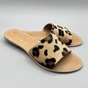 Coconut By Matisse Tiki Slide Sandals Animal Print Natural Calf Hair Size 9